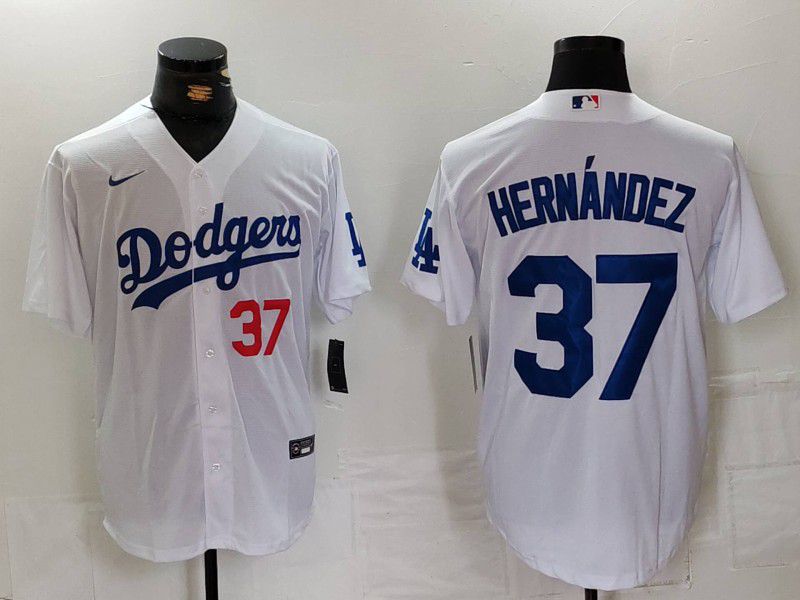 Men Los Angeles Dodgers #37 Hernandez White Nike Game 2024 MLB Jersey style 7242